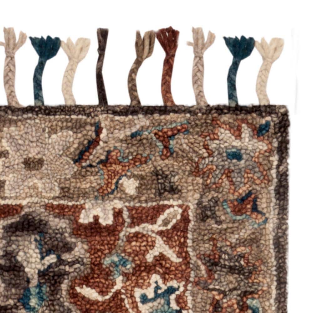 Aspen Blue and Charcoal Wool Floral Runner Rug