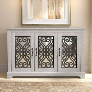Calidia Dusty Gray Oak and Gray Stone Wood 45.7 in. 3-Door Sideboard with Adjustable Shelves