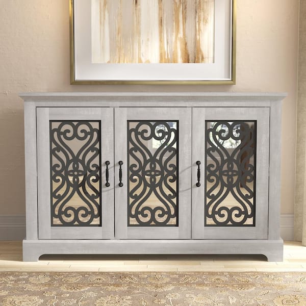 GALANO Calidia Dusty Gray Oak and Gray Stone Wood 45.7 in. 3-Door Sideboard with Adjustable Shelves