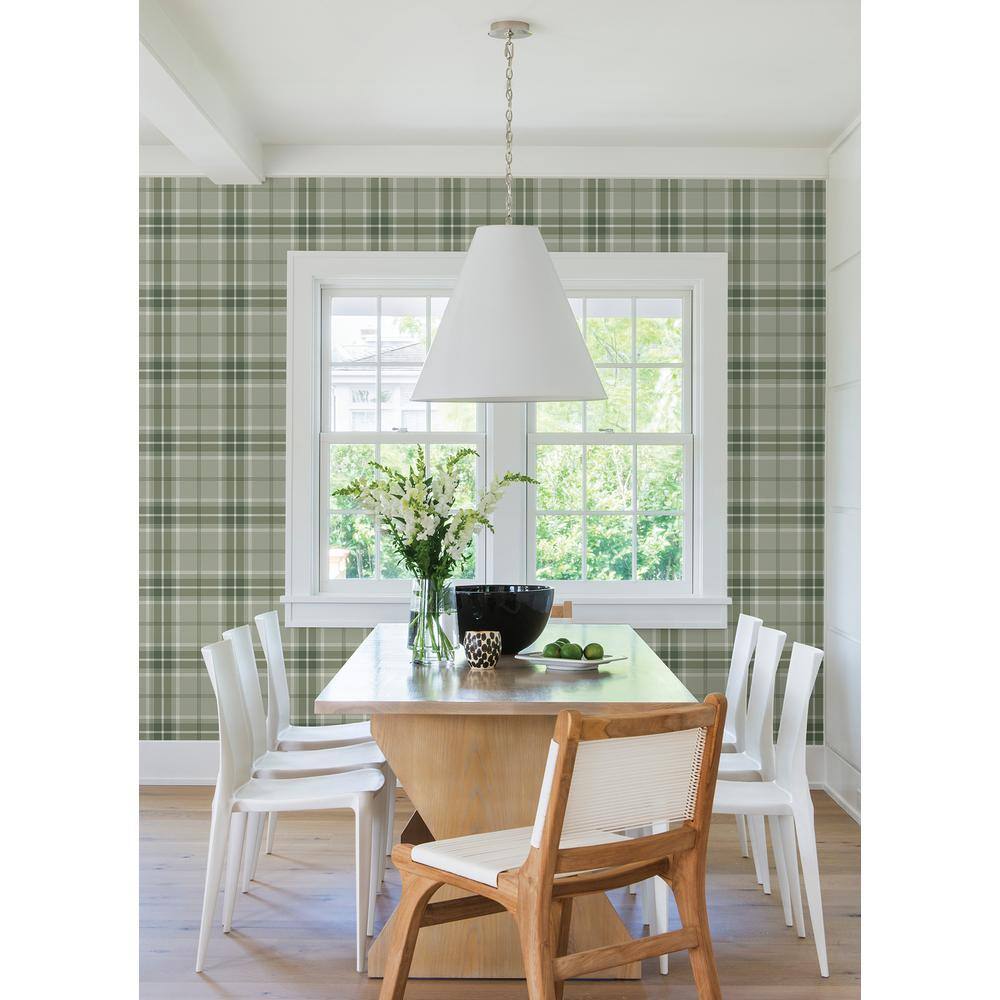 Sala Green and White Plaid Non-Woven Wallpaper