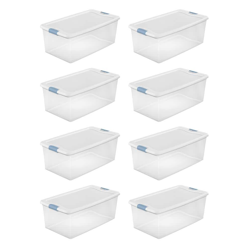 Sterilite 106 Qt. Clear Stackable Latching Storage Box Container, (8 ...