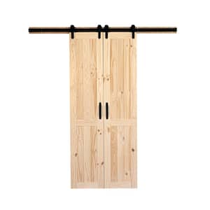 42 in. x 84 in. Vertical Plank Stain Ready Solid Wood Split Barn Door with Hardware Kit