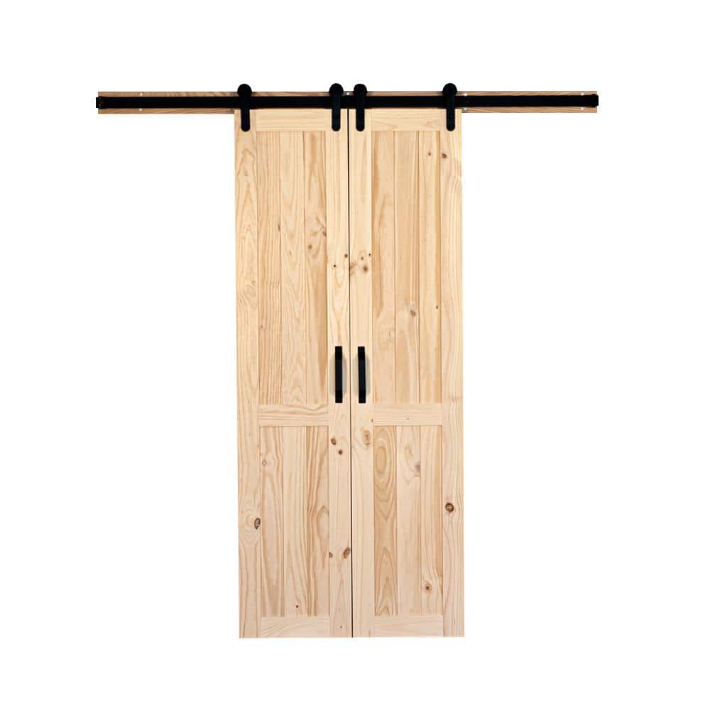 42 in. x 84 in. Vertical Plank Stain Ready Solid Wood Split Barn Door with 