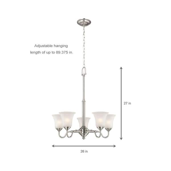 Home Depot Hampton Bay Chandelier Off, Hampton Bay 5 Light Brushed Nickel Chandelier With White Fabric Shades