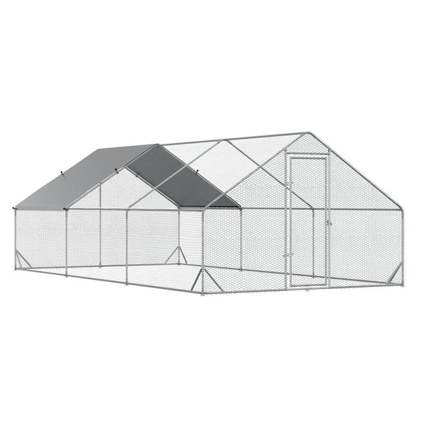 9.8 ft. x 19.7 ft. x 6.6 ft. Large Metal Spire Shaped Chicken Coop with Waterproof and Anti-UV Cover, Poultry Fencing