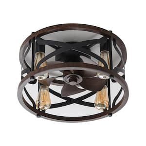 Retro 4 Lights Integrated LED Brown Caged Ceiling Fan Chandelier for Dining Room, Bedroom, Kitchen, and Living Room