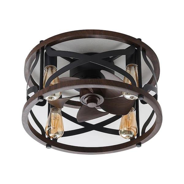 Etokfoks Retro 4 Lights Integrated LED Brown Caged Ceiling Fan Chandelier for Dining Room, Bedroom, Kitchen, and Living Room