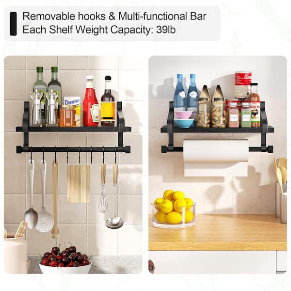 Wall Mount Wood Towel Rack Bathroom Shelves with Hook for Kitchen Entryway  Decor