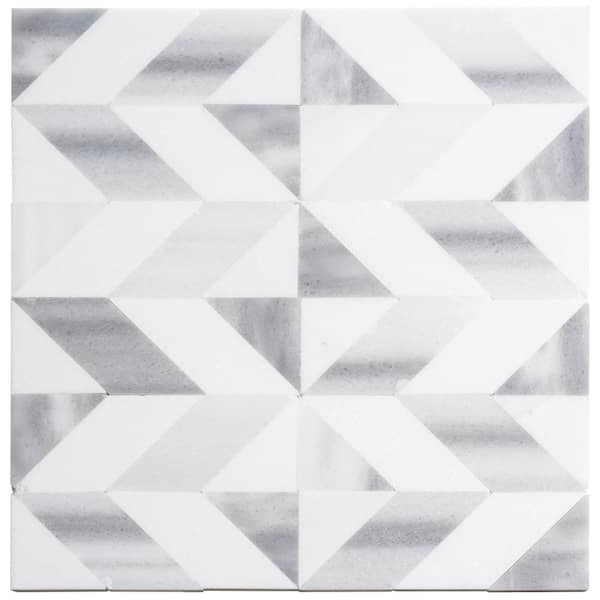 ANDOVA Livmor Chevron 11 in. x 11.37 in. Polished Dora Gray Stone Mosaic Tile Sample
