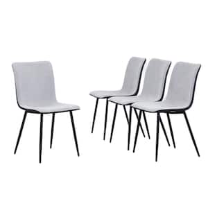 Gray Linen Fabric Modern Cushion Side Chairs with Brown Metal Legs Set of 4