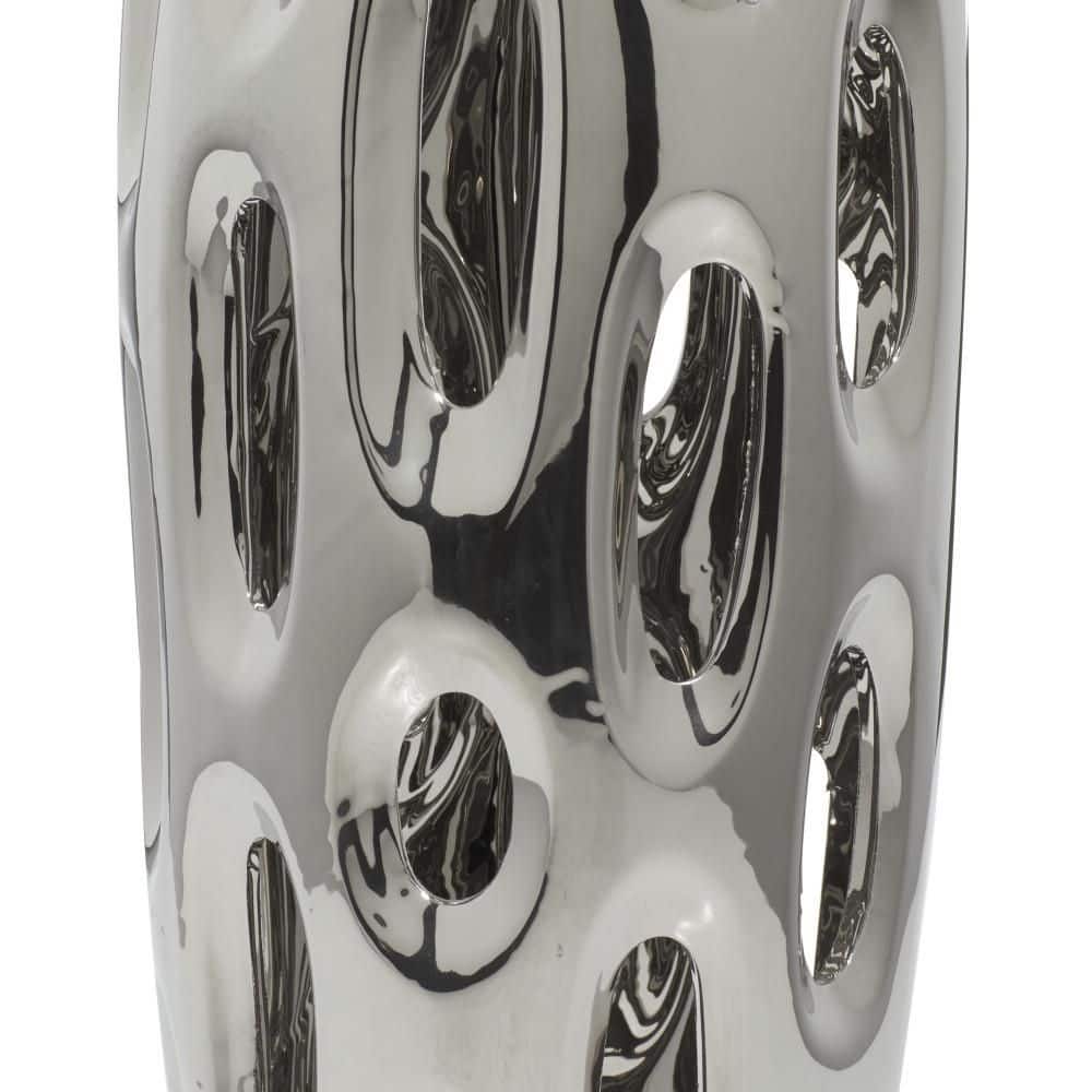 Elegant Silver Ceramic Cylinder Vase for Modern Decor, 21"