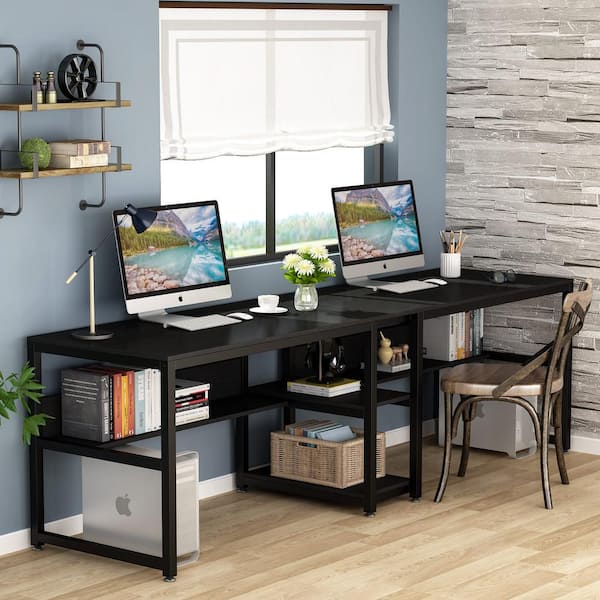 Tribesigns 78 Inches Computer Desk, Extra Large Two Person Office Desk with  Shelf, Double Workstation Desk for Home Office(Black)