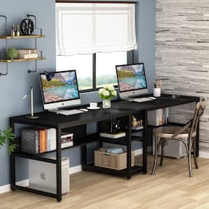 Cassey 78.7 in. Retangular Black Wood and Metal Computer Desk Double Desk for Two Person with Shelf
