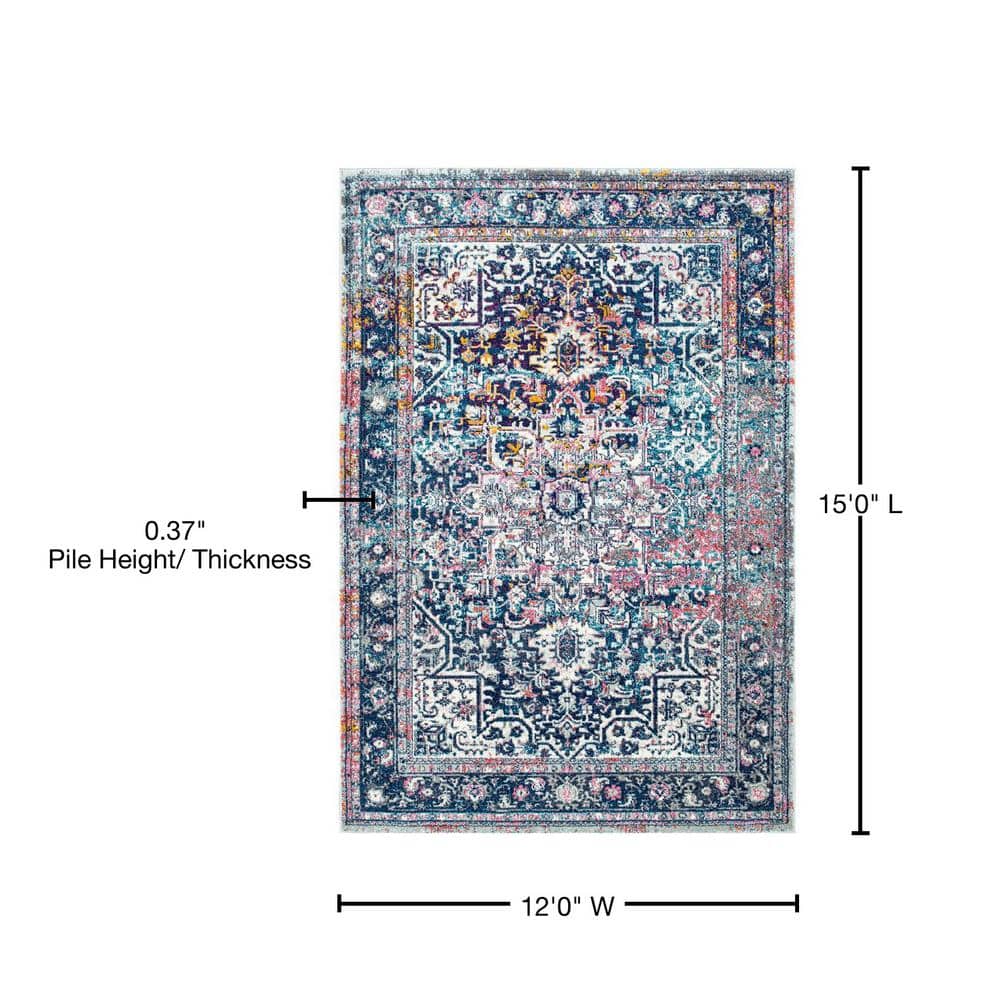 Blue Rectangular Vintage Medallion Area Rug 12' x 15'