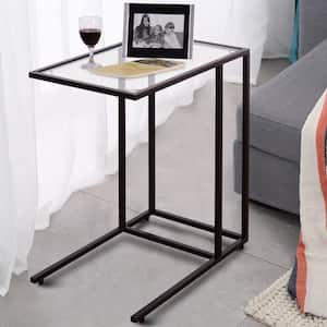 21.8 in. Black 25.6 in. C Table Glass Top End Table with Adjustable Feet