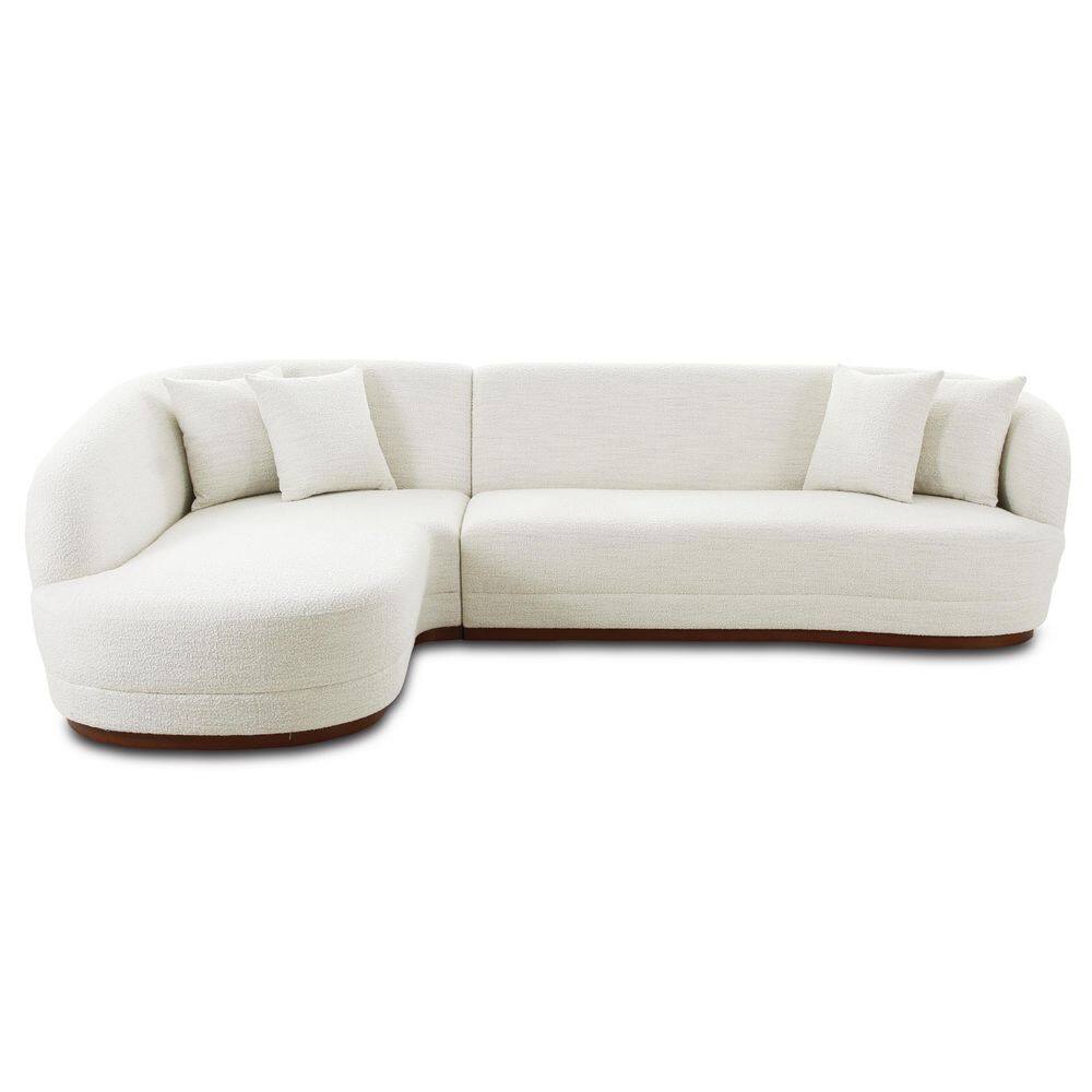 Cloud White Upholstered Left-Facing Chaise Sectional with Ottoman