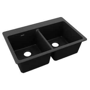 Quartz Classic 33 in. Drop-in Double Bowl Black Granite/Quartz Composite Kitchen Sink Only