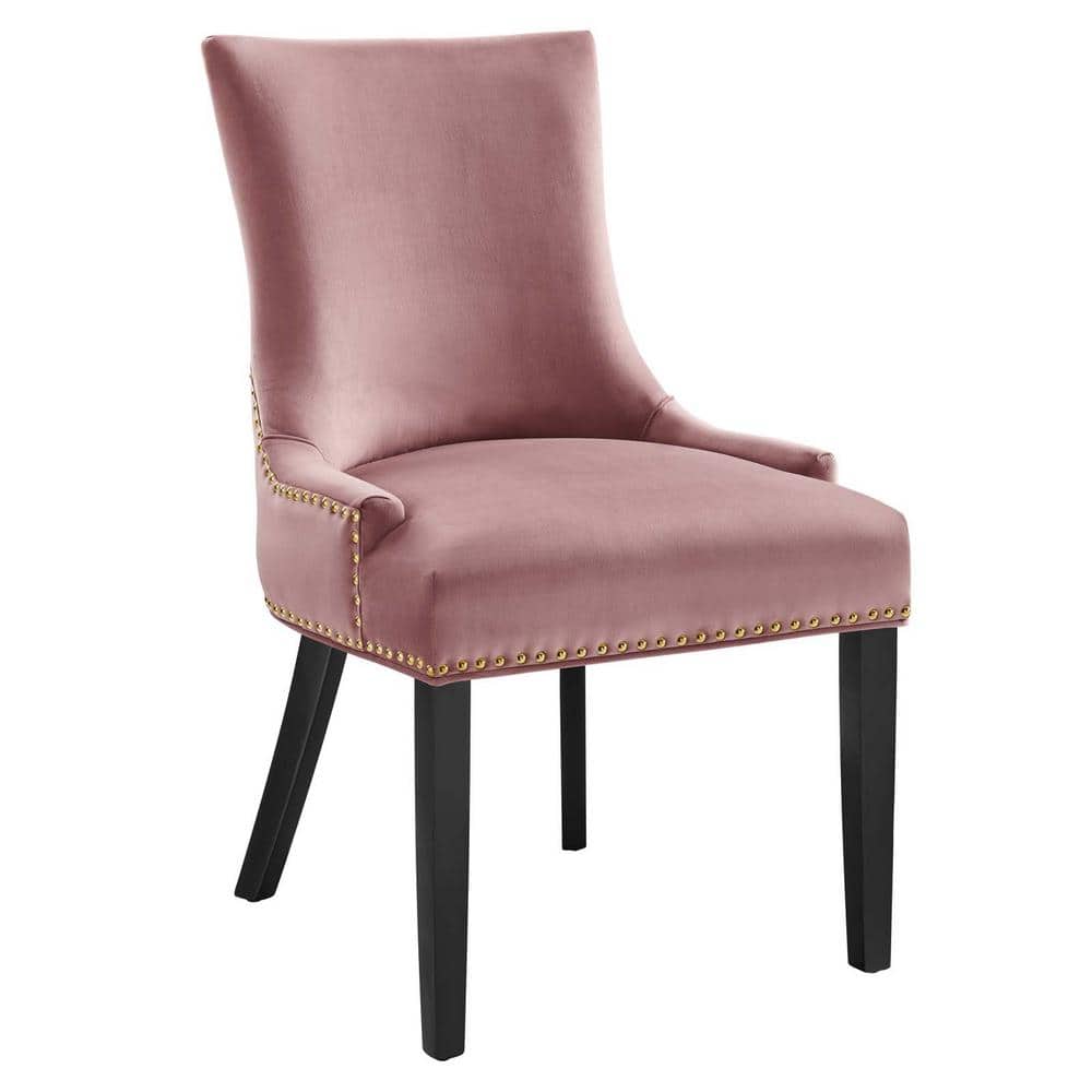 Dusty Rose Velvet Upholstered Side Chair with Wood Legs