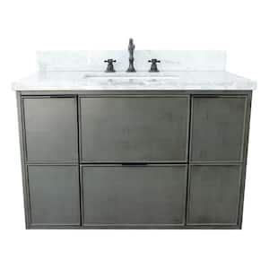 Scandi II 37 in. W x 22 in. D Wall Mount Bath Vanity in Gray with Marble Vanity Top in White with White Rectangle Basin