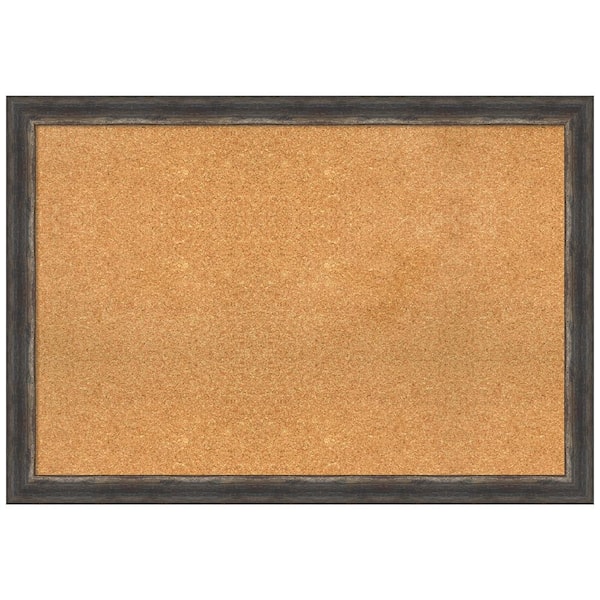 Amanti Art Bark Rustic Char 39.38 in. x 27.38 in. Framed Corkboard Memo Board