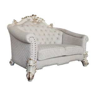 Vendome II Loveseat w/4 Pillows in Two Tone Ivory Fabric & Antique Pearl Finsih