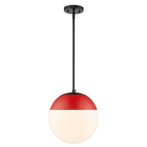 Dixon 1-Light Black with Opal Glass and Red Cap Pendant Light