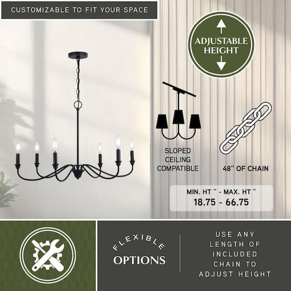 VAXCEL Annabelle 6-Light Matte Black Farmhouse Chandelier