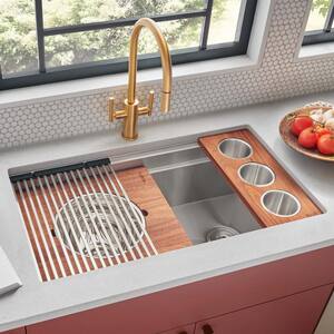 16-Gauge Stainless Steel 33 in. Single Bowl Undermount Workstation Kitchen Sink