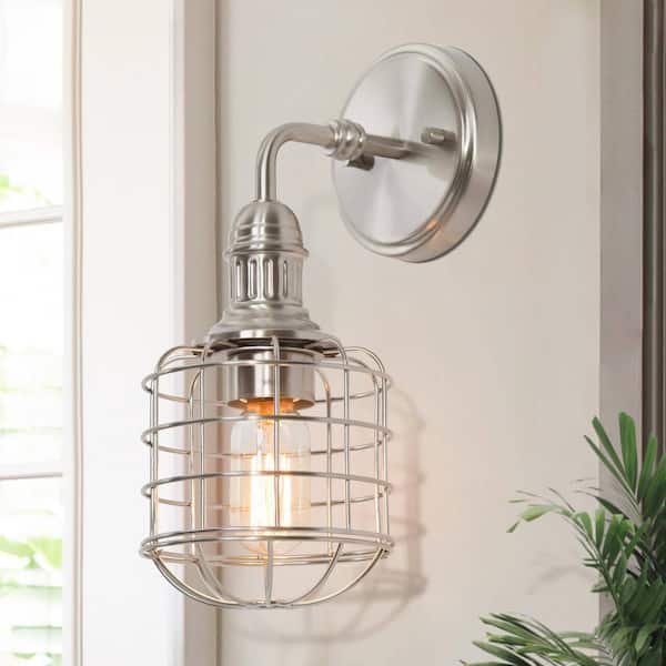 LNC 1-Light Nickel Bathroom Vanity Light Nautical Wall Sconce Modern Caged Bathroom Light Fixture
