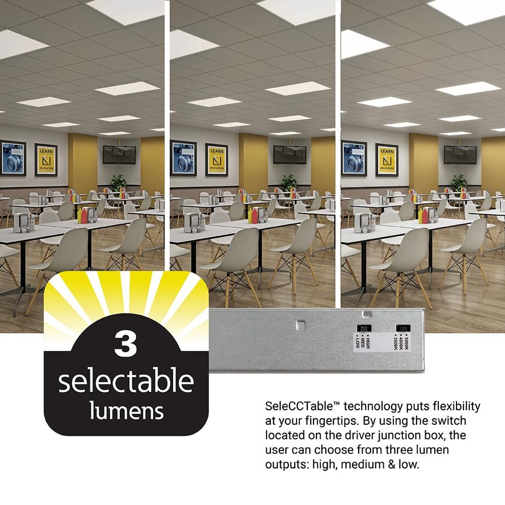 White Aluminum 2x2 LED Panel Light with Selectable Lumens