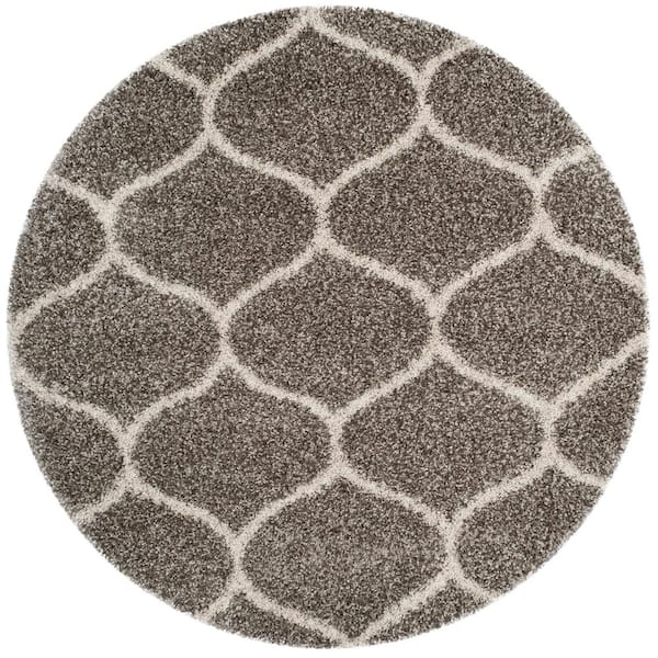 SAFAVIEH Hudson Shag Grey/Ivory 7 ft. x 7 ft. Round Geometric Area Rug