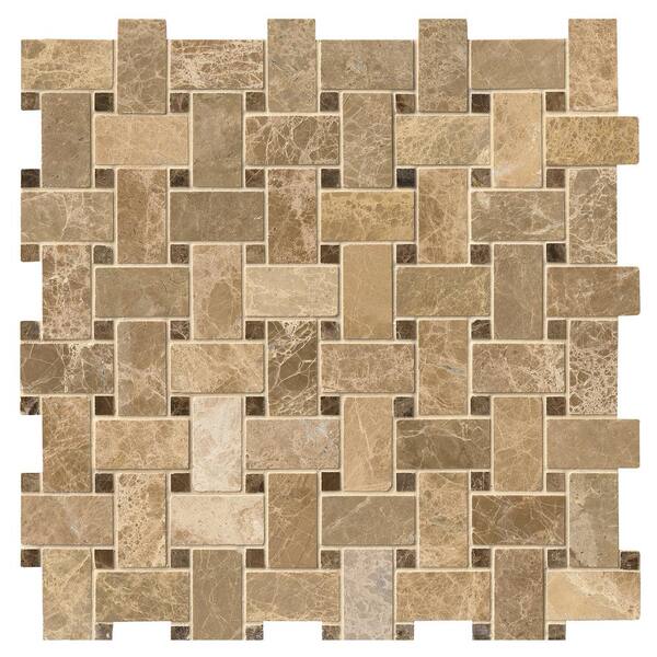 MSI Emperador Light Basket Weave 12 in. x 12 in. x 10mm Polished Marble Mesh-Mounted Mosaic Tile (10 sq. ft. / case)