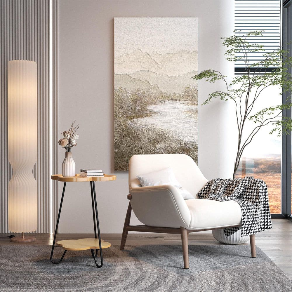 18.9 in. Natural Petal-Shaped Acacia Wood End Table, Accent Side Table