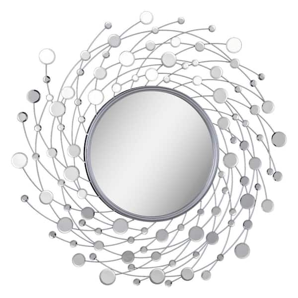 NOTRE DAME DESIGN Medium Round Silver Leaf Modern Mirror (38 in. H x 38 in. W)