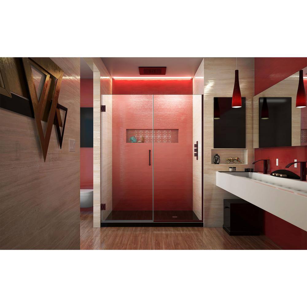 Unidoor Plus 61" Frameless Clear Glass Shower Door with Black Hardware