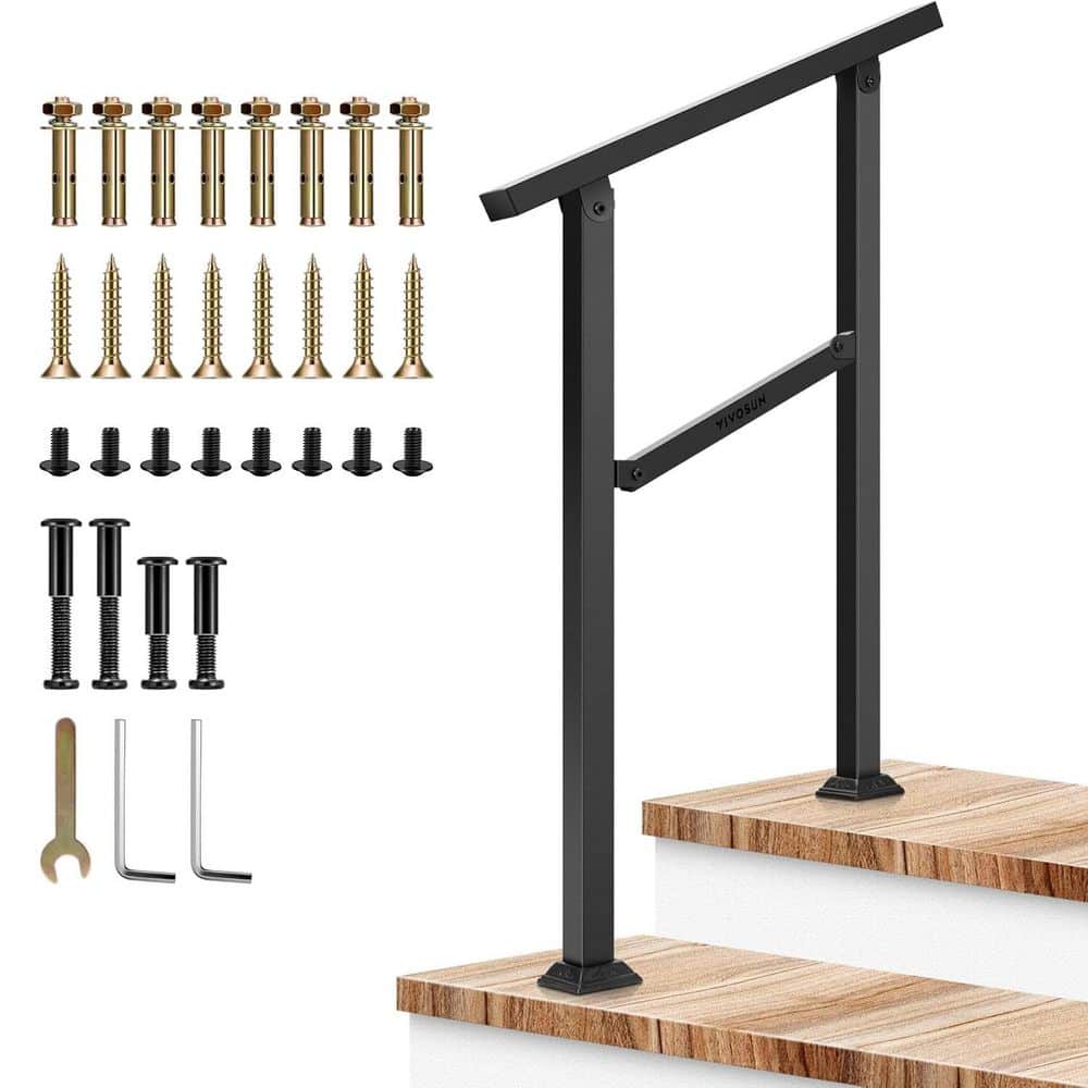 2 Step 26 in. x 36 in. Outdoor Black Wrought Mattle Iron Stair Railing Kit price history on PriceWatchPro