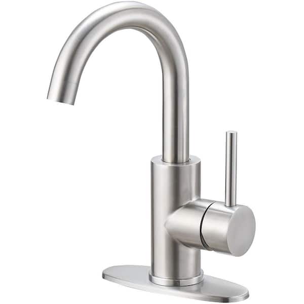HOMEMYSTIQUE Single Hole Single-Handle High Arc Bathroom Faucet with Swivel Spout in Brushed Nickel