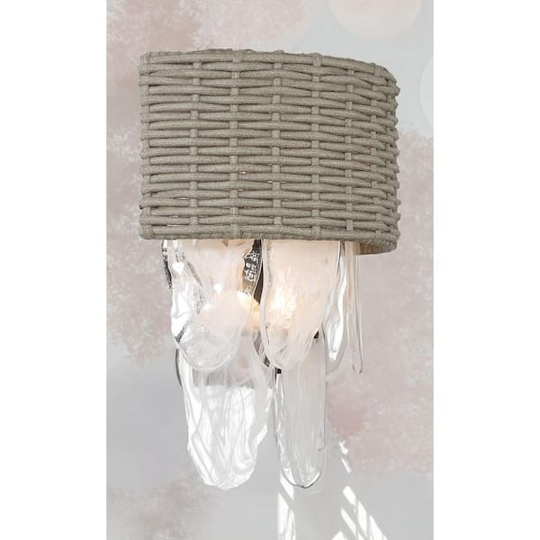 Breakers Isle 4-Light Black Wall Sconce with Rattan and Swirl Glass Shade