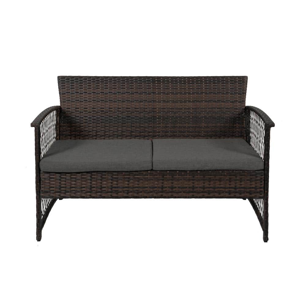 LunaLux 4-Person Woven Rattan Wicker Outdoor Sofa Set in Gray