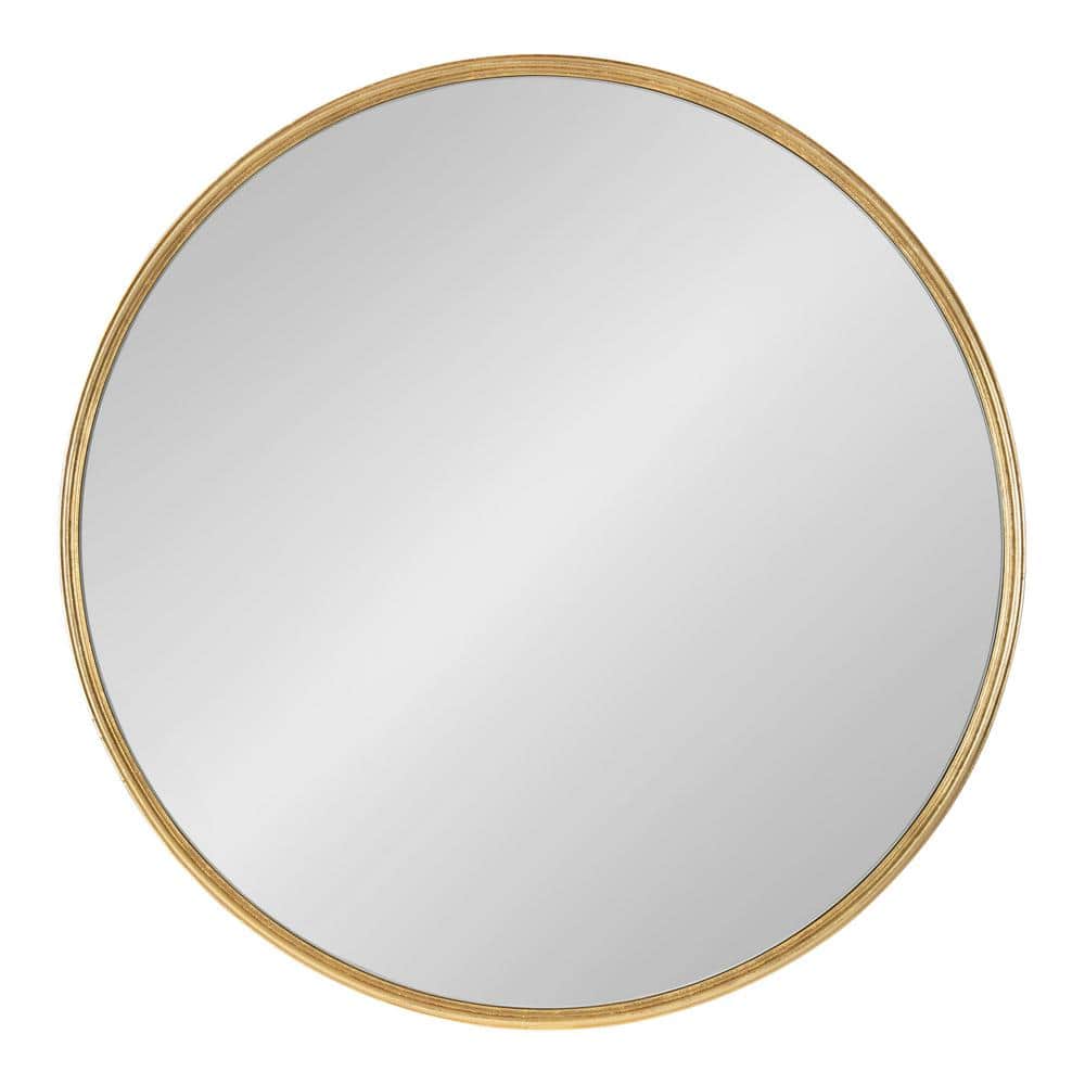 28" Luxe Gold Finish Round Wooden Wall Mirror