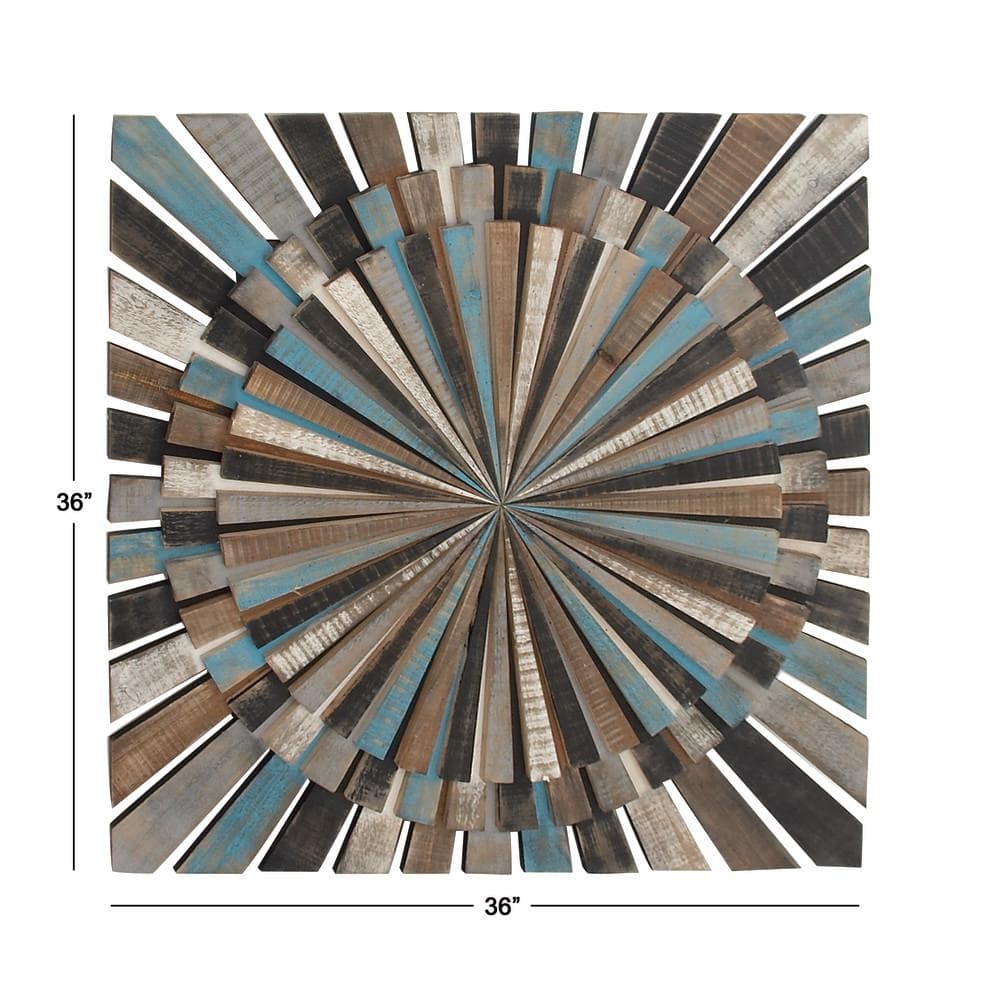 Multicolored Wood Starburst Carved Wall Decor 36"