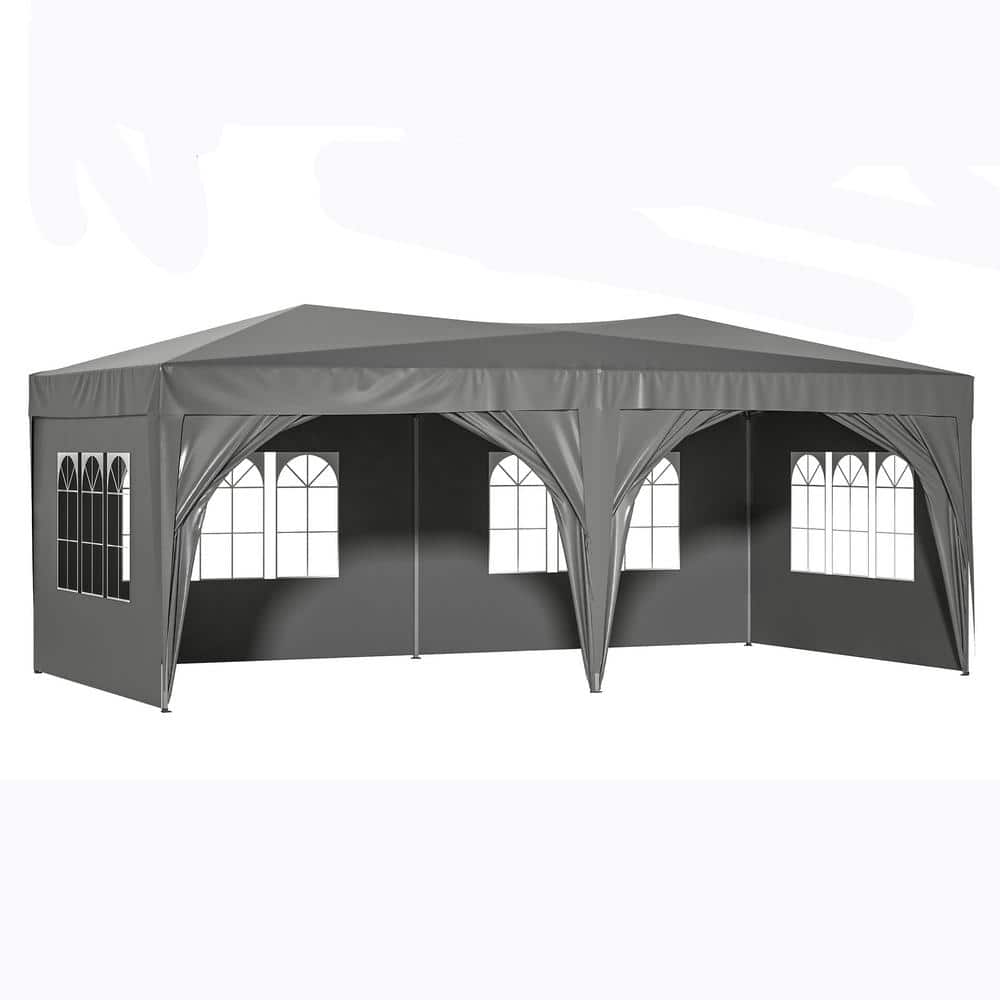 10 ft. x 20 ft. Outdoor Portable Gray Foldable Pop-Up Canopy with Removable