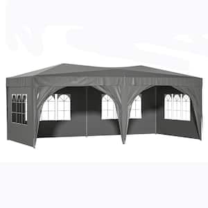 10 ft. x 20 ft. Outdoor Portable Gray Foldable Pop-Up Canopy with Removable Sidewalls and Carry Bag