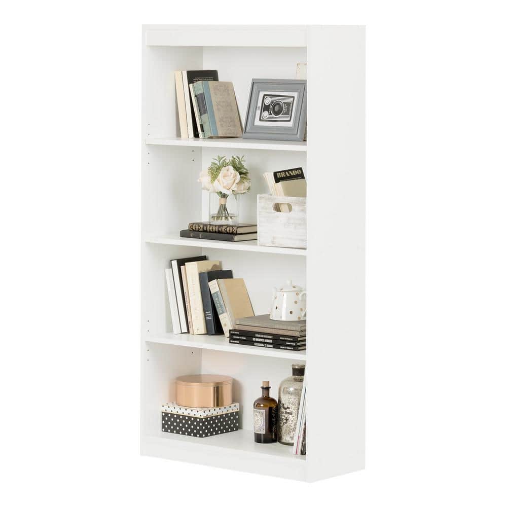 Pure White Adjustable 4-Shelf Wooden Bookcase