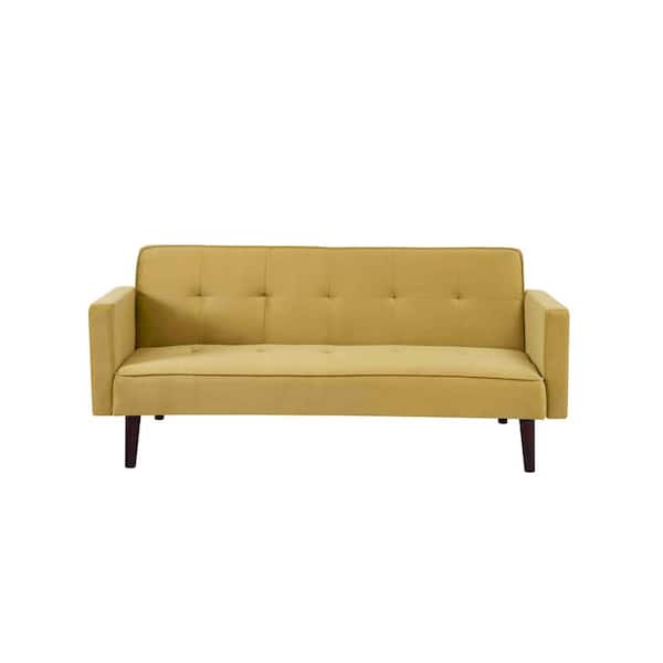 US Pride Furniture Taylor 72 in. W Yellow 2-Seats Tufted Velvet Sofa Bed Sleeper
