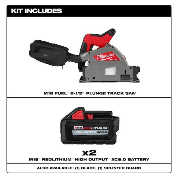 M18 FUEL 18V Lith-Ion Cordless Brushless 6-1/2 in. Plunge Cut Track Saw w/ (2) High Output 6.0 Ah Battery Pack