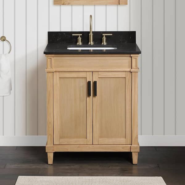 Diana 30 in. W x 22 in. D x 35 in. H Single Sink Bath Vanity in Natural Wood Finish with Black Carrara Quartz Top