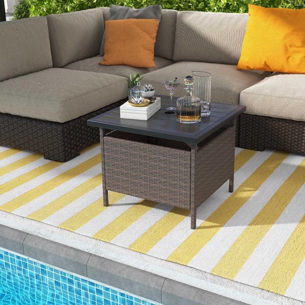 Gymax 22 in. Patio Metal Rattan Square Side End Table Garden