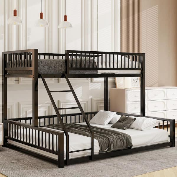 Black Twin XL Over Queen Bunk Bed with Ladder and Safety Guardrails