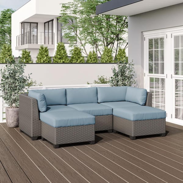 TK CLASSICS Florence 5-Piece Outdoor Wicker Patio Conversation Furniture Set with Spa Cushion